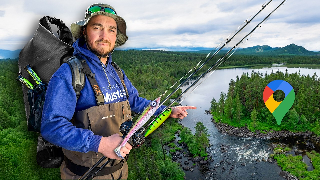 YouTube post by @Boatside for BlueBlue Fishing. Caption reads: We Explored this River for 24 Hours from Shore.......