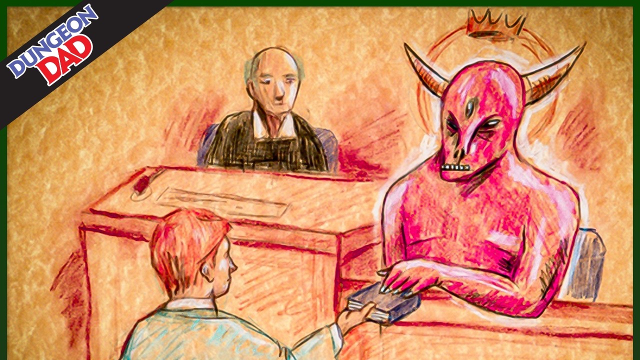 YouTube post by @DungeonDad for World Anvil. Caption reads: What Really Happened in the Trial of Asmodeus?....