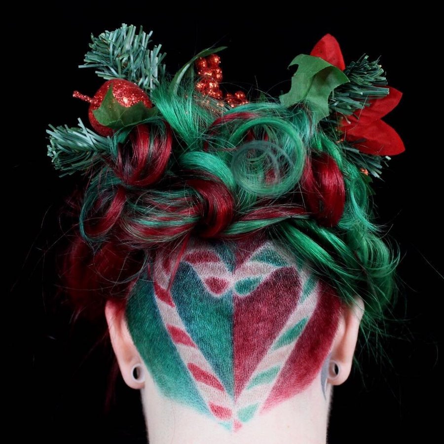 Instagram post by @seagreenehair for American Salon. Caption reads: Sweet holiday love 🎄 This was a collaboration....