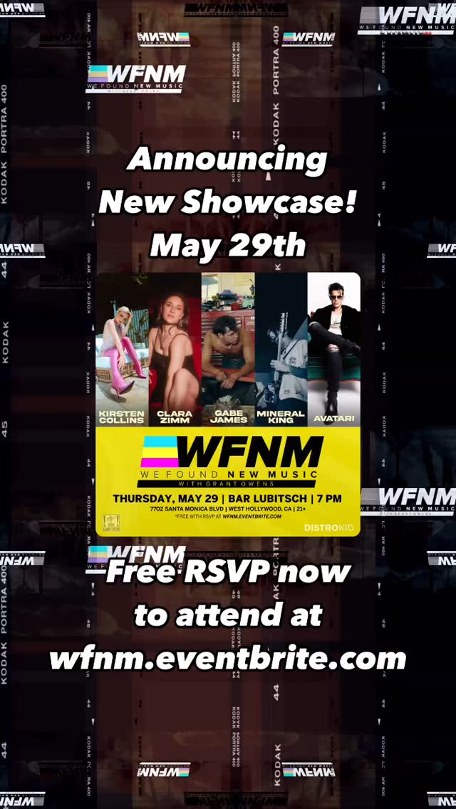 Instagram post by @mineralkingmusic for DistroKid. Caption reads: Announcing our May 29 WFNM showcase lineup....