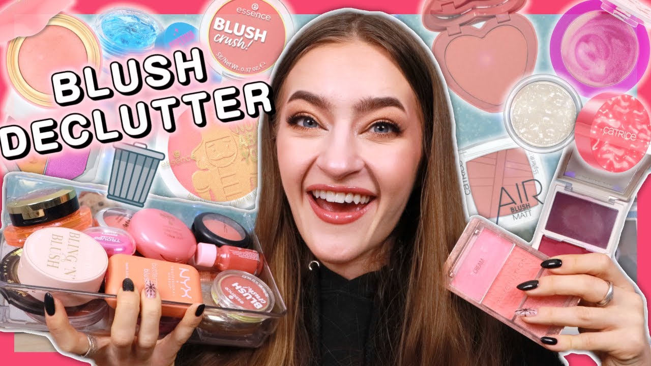YouTube post by @CaitlinCostello for Catkin. Caption reads: Huge Makeup Declutter Part 3 - Blush!! (my heart....