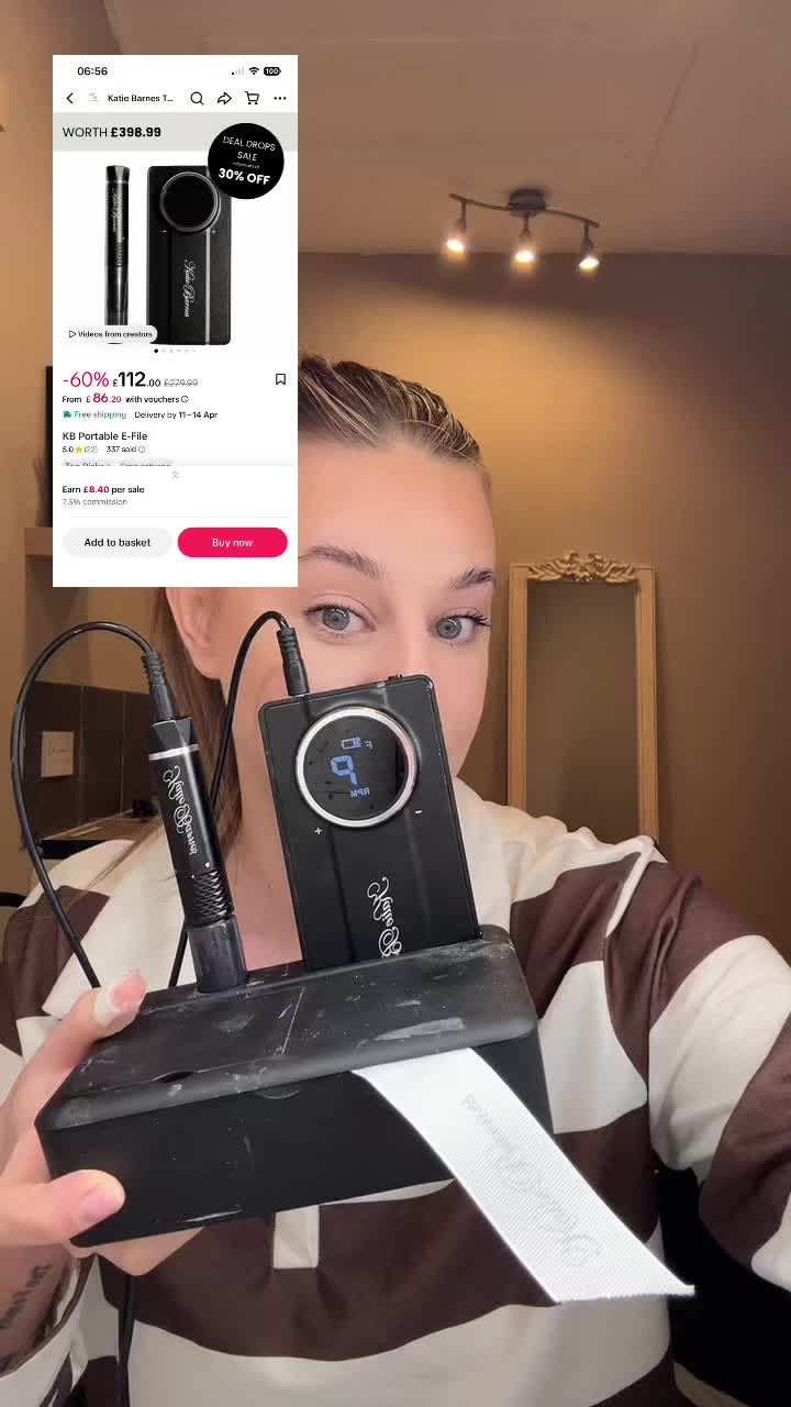 TikTok post by @beautybylh for Katie Barnes Tool Range. Caption reads: [...] #nailtools #efile #nailprep @Katie Barnes....