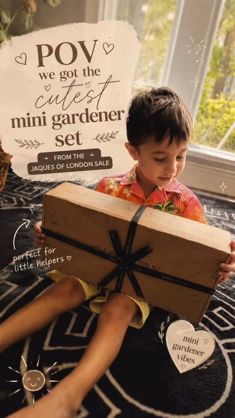 Instagram post by @4dimplesplus2 for Jaques of London. Caption reads: [...] the cutest mini gardener set in the....