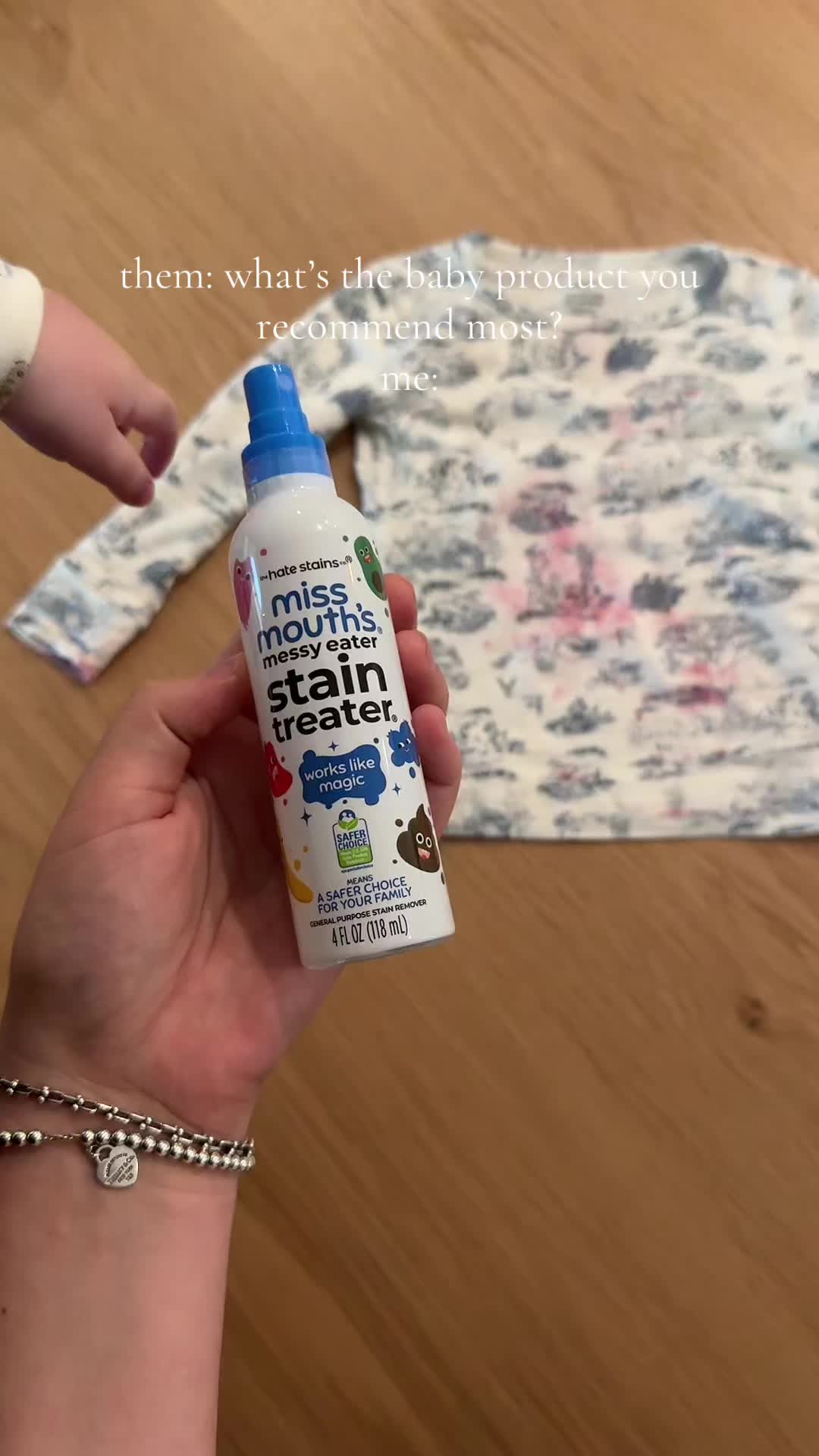 TikTok post by @keachains for Miss Mouth’s. Caption reads: [...] #registrymusthaves #stainremover #missmouths....