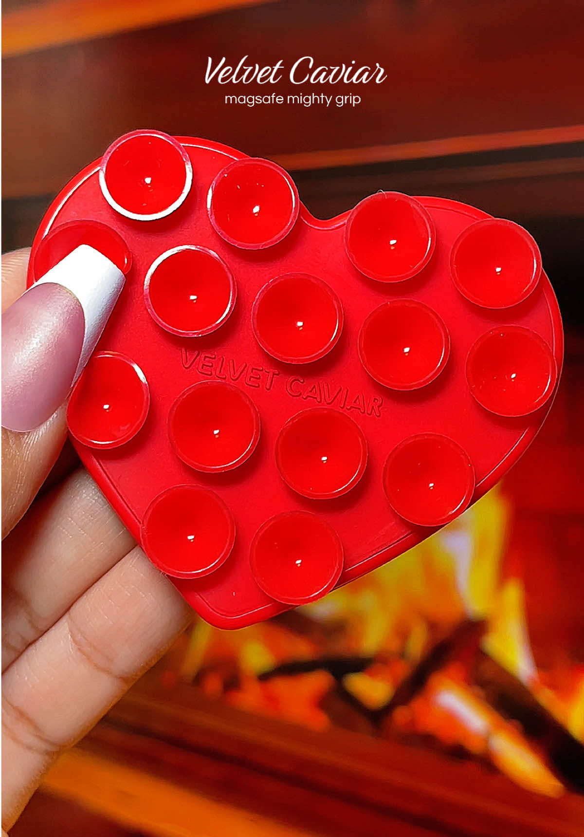 TikTok post by @alphalety for VELVET CAVIAR. Caption reads: @velvetcaviar Red Heart MagSafe MightyGrip❤️😍....