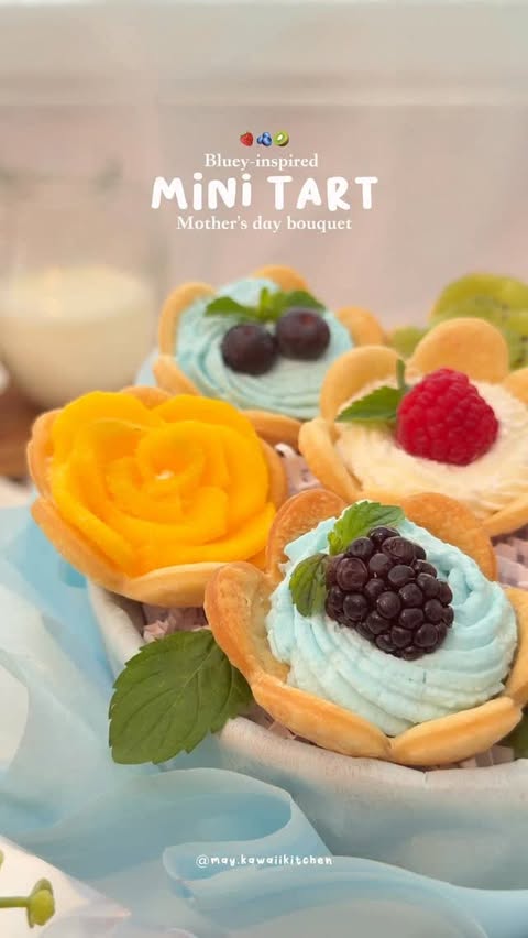 Instagram post by @may.kawaiikitchen for Bluey. Caption reads: #AD Bluey-inspired Mother’s Day Fruit Tarts....