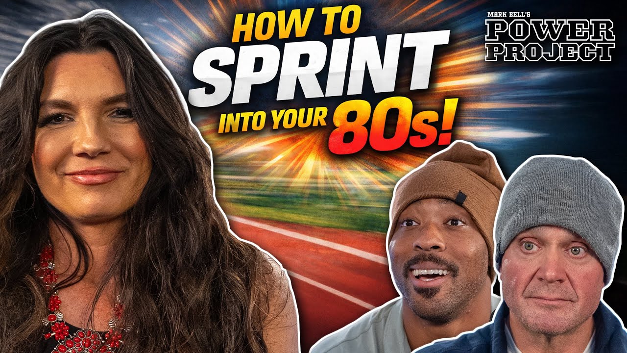 YouTube post by @MarkBellsPowerProject for GoodLife Proteins. Caption reads: How to Sprint Into Your 80s (Fast Over 40 Coach....
