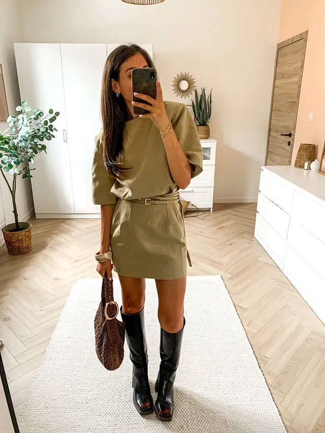 Instagram post by @floriane_mchl for LOAVIES. Caption reads: Vert olive 🫒 Robe @loavies (offerte) Vous aimez ?....