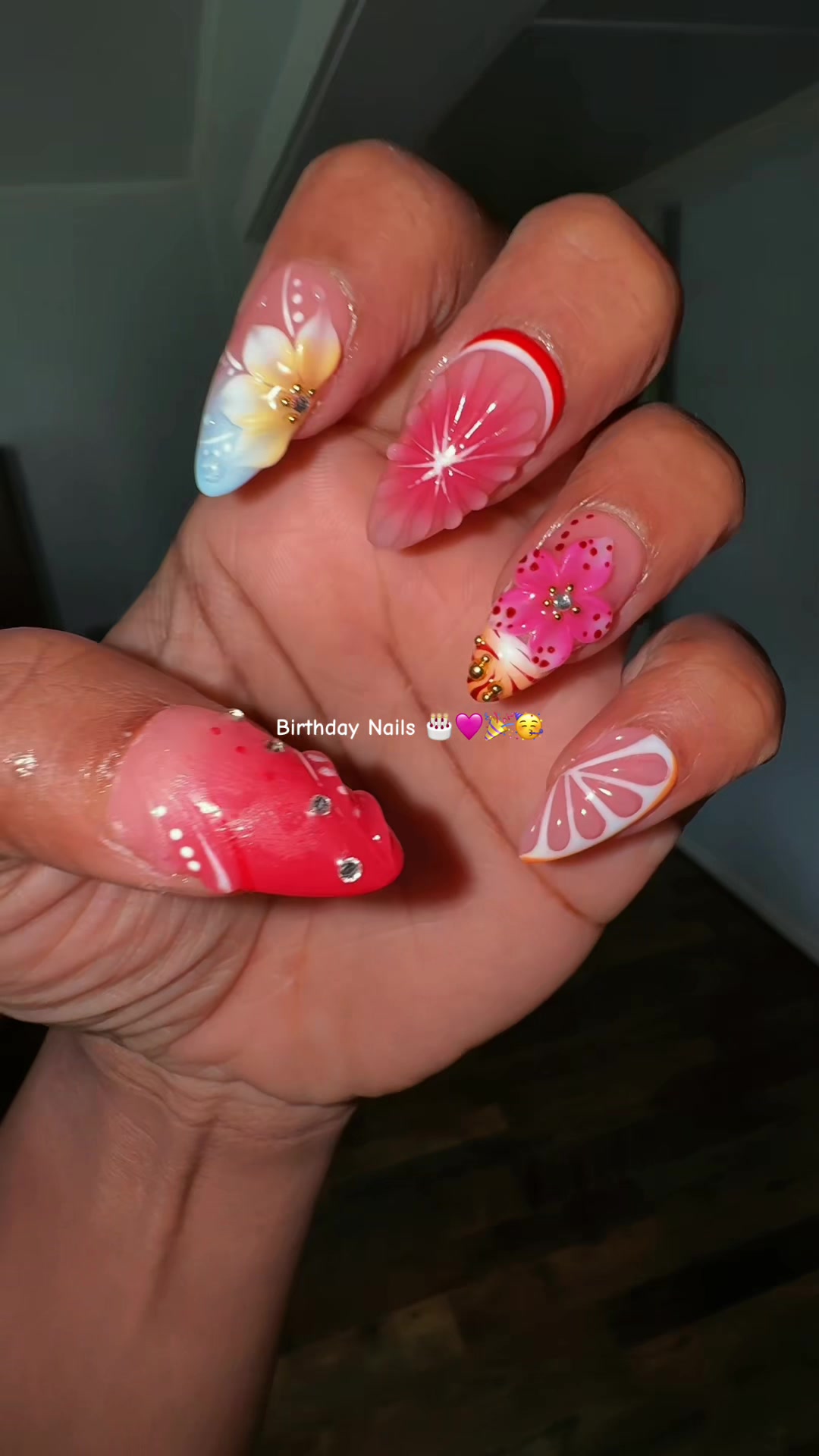 TikTok post by @meettherobinsons05 for Nailvesta. Caption reads: [...] Nails 💅 🎉🥳🩷🎂 from the best @NailVesta.
