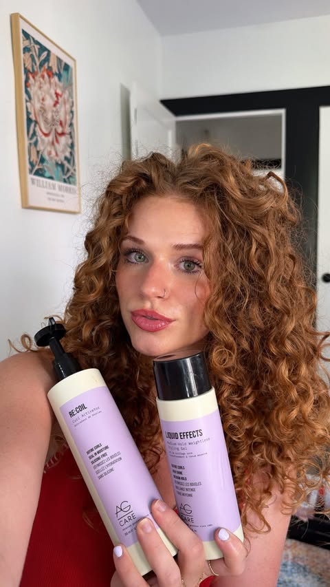 Instagram post by @amandapongallo for AG Care. Caption reads: The root volume 😮🔥 @agcare1989 #curlyhair....