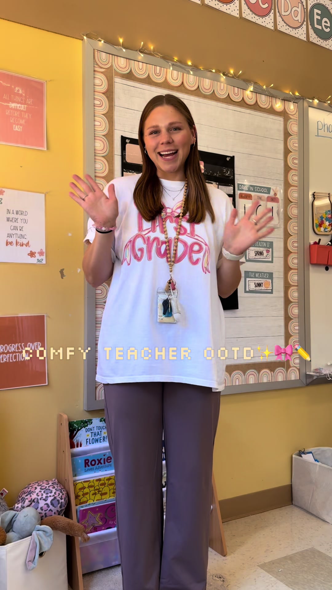 TikTok post by @teachingwithasmile for G4Free. Caption reads: wearing ALL my favs today!!🎀✨✏️ @G4Free Store....