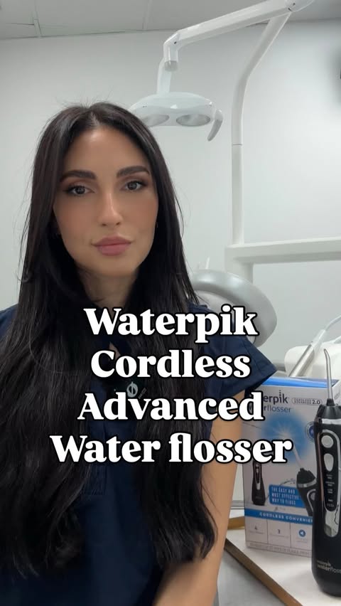 Instagram post by @drsarinakiani for Waterpik Oral Health. Caption reads: Waterpik Cordless Advanced Water Flosser | ad |....