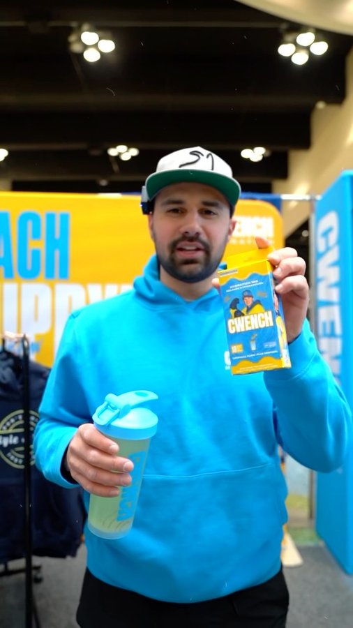 Instagram post by @jschiavo44 for CWENCH Hydration. Caption reads: Time to try the @cwenchhydration x @coach.chippy....