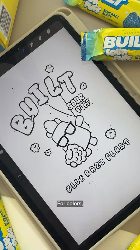 Instagram post by @caitshouse for Built Bar. Caption reads: [...] for BUILT Sour Puff 💙 #BuiltSour @builtbar.