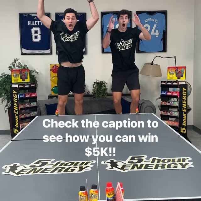 Instagram post by @hulett_brothers for 5-hour ENERGY. Caption reads: 5 Hour Energy Contest to win $5,000! ⚡️💰

1) Post....