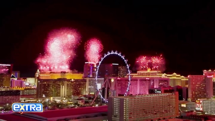 Instagram post by @extratv for Las Vegas. Caption reads: Las @Vegas is all-in to celebrate America’s 250th....