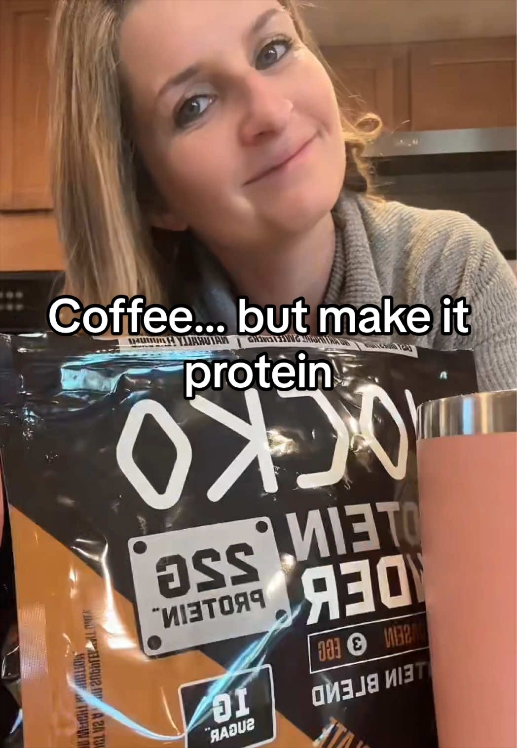 TikTok post by @bridgetann821 for JOCKO FUEL. Caption reads: [...] 9am #jockoprotein #proteincoffee @JOCKO FUEL.