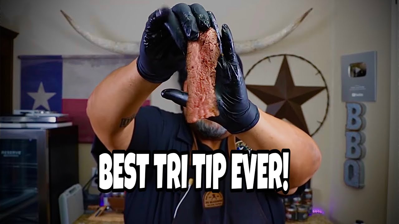 YouTube post by @SmokinJoesPitBBQ for ThermoPro. Caption reads: The Only Way Tri Tip Should Ever Be Cooked -....