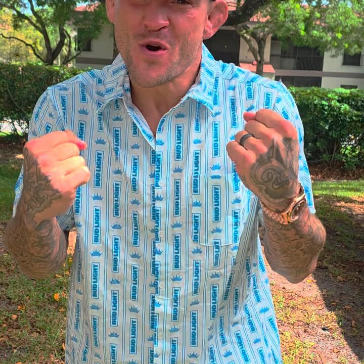 Instagram post by @dustinpoirier for Bud Light. Caption reads: Hey Las Vegas UFC fans, don’t forget to check out....