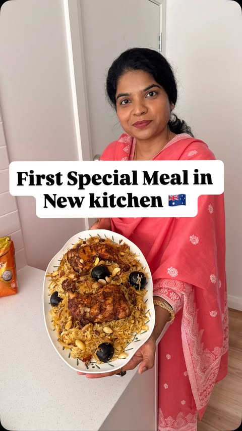 Instagram post by @anjums_dastarkhan for SunRice. Caption reads: ✨ First special meal in my New Home using @sunrice....