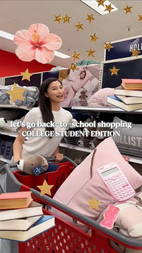 Instagram post by @mia_yilin_ for Target. Caption reads: [...] shopping with me!! 💫 #college #dorm #target....