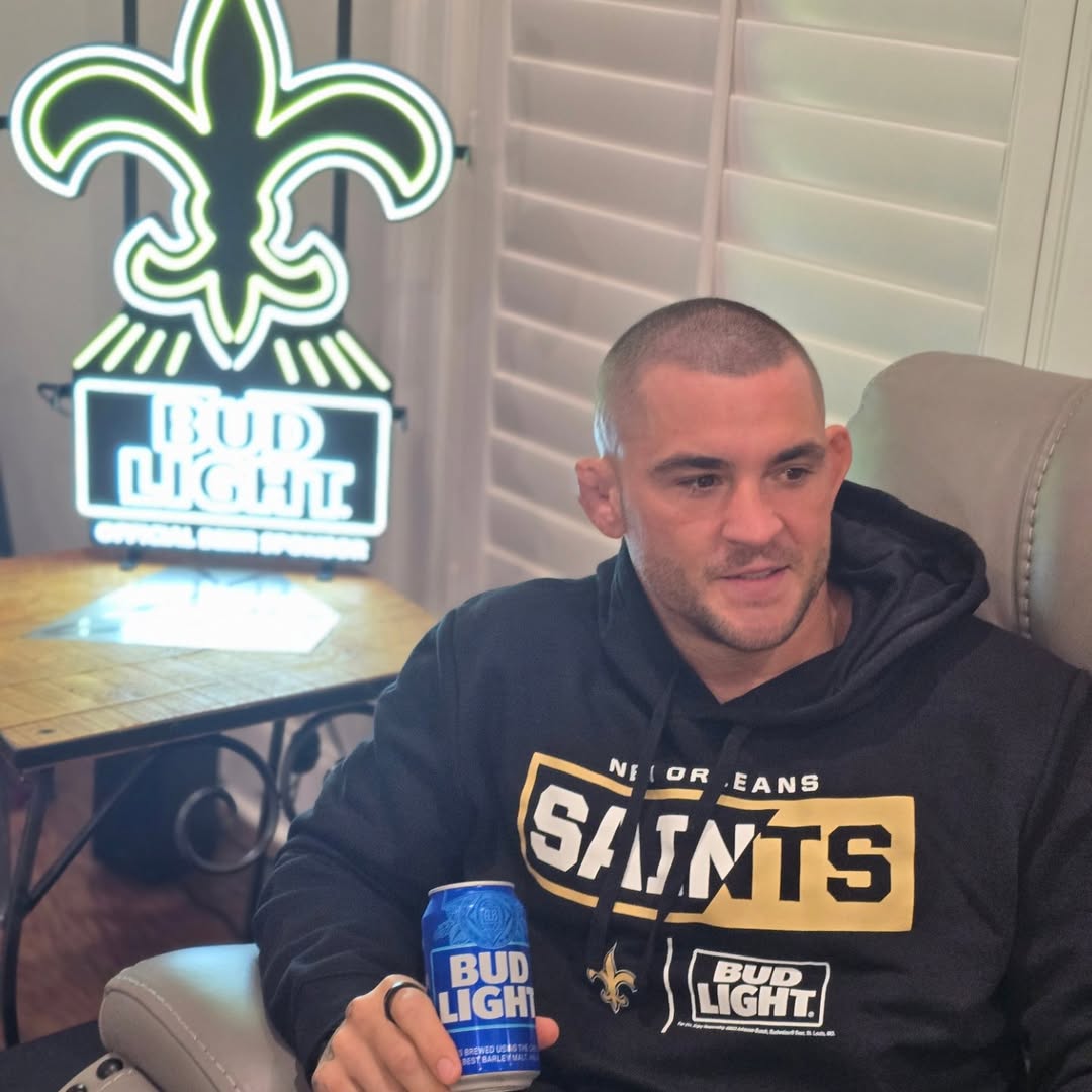 Instagram post by @dustinpoirier for Bud Light. Caption reads: No better way to spend and celebrate the holidays....