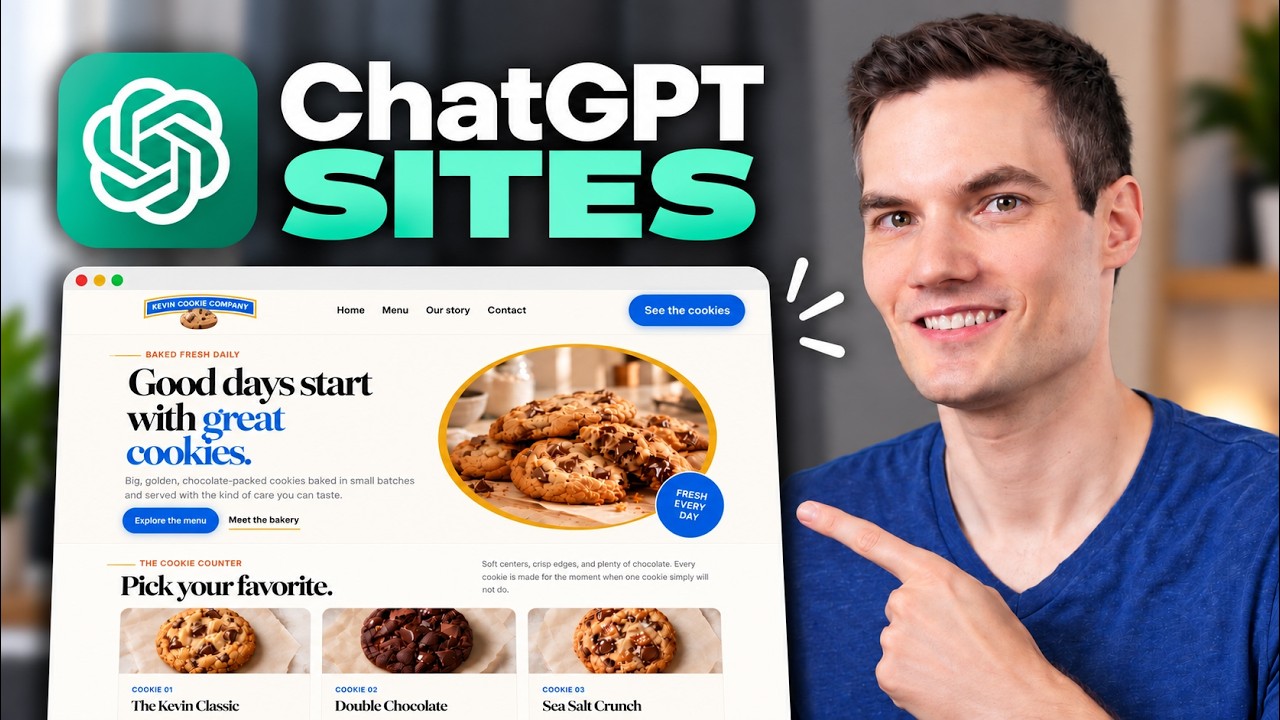 YouTube post by @KevinStratvert for Hostinger. Caption reads: How to Build a Website with ChatGPT Sites.
