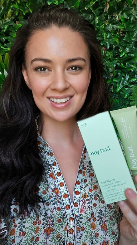Instagram post by @candyfairy for Hey Bud Skincare. Caption reads: [...] and the odd dark spot with @heybudskincare....