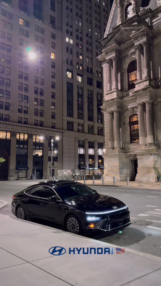 Instagram post by @marcopolo_america for Hyundai USA. Caption reads: Hyundai Sonata 2025 🇺🇸🤫 #hyundai @hyundaiusa....