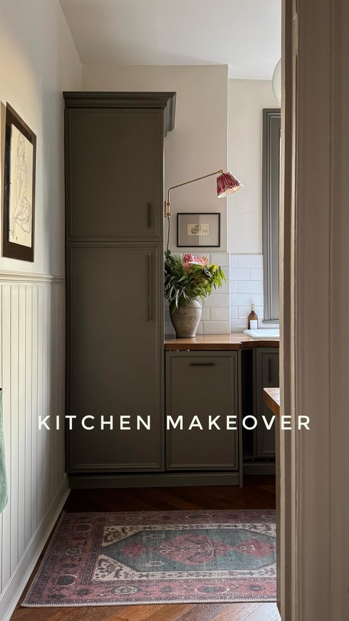 Instagram post by @tomedwardjohn for Plank Hardware. Caption reads: IKEA kitchen transformation X Plank Hardware! 🎨....