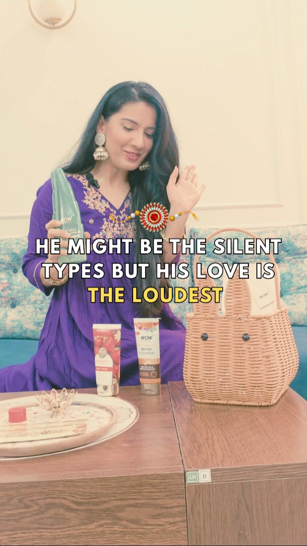Instagram post by @seemashines for WOW Skin Science India. Caption reads: When your brother actually sends a Rakhi gift and....