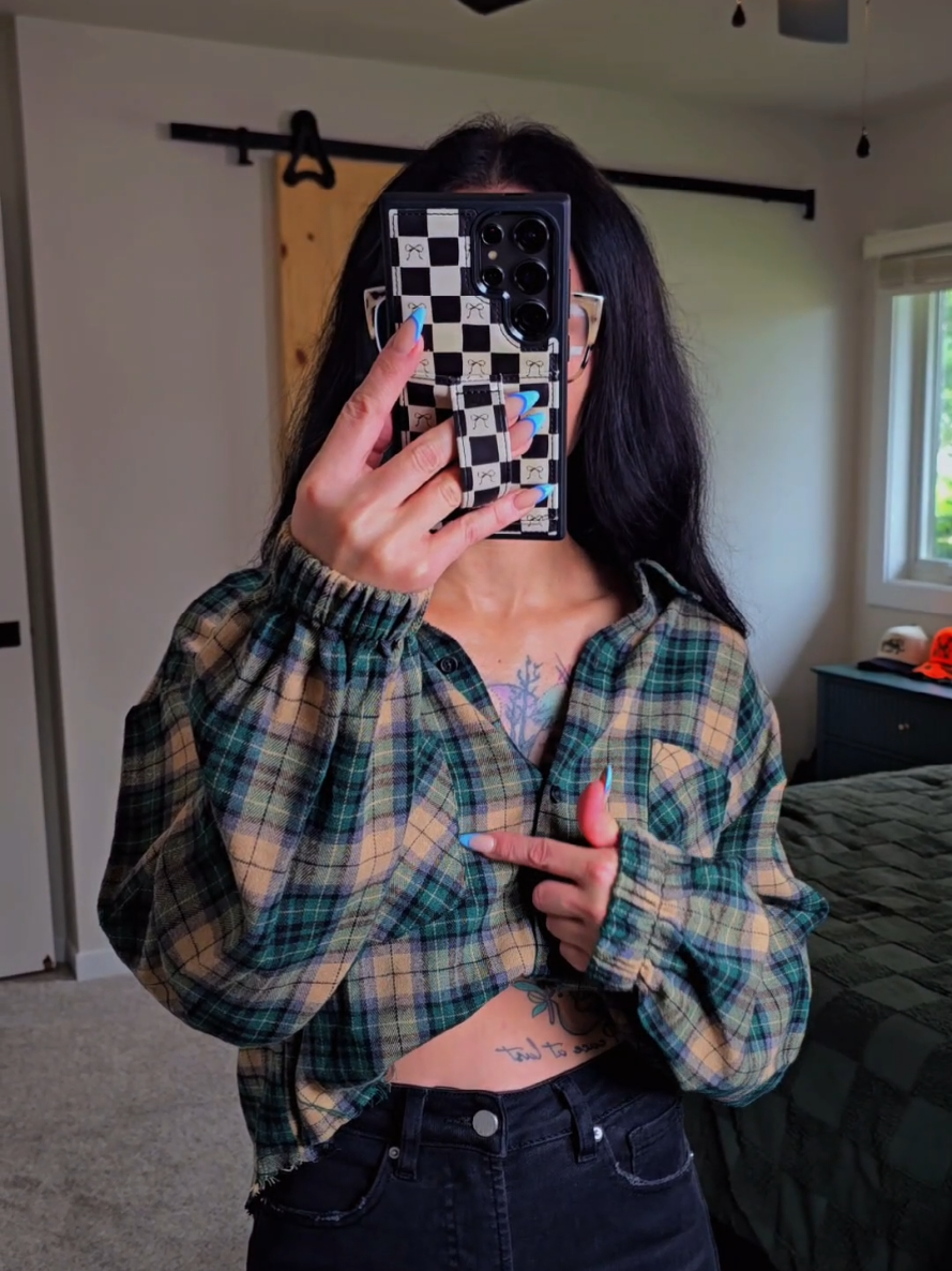 TikTok post by @lish.ann for Willow Boutique. Caption reads: Loveee this cropped flannel from @Willow Boutique....