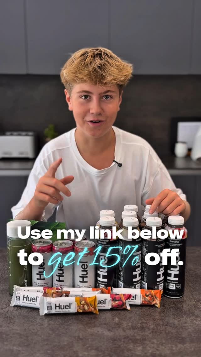 Instagram post by @snaffle_kitchen for Huel. Caption reads: @huel  link in bio and comments  to get 15% off....