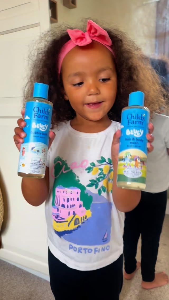 Instagram post by @themwitis for Childs Farm. Caption reads: [...] @officialblueytv 🛁🩵 AD #themwitis....