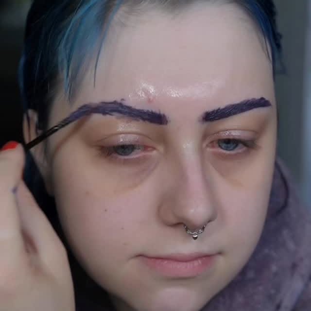 Instagram post by @pippambarnes for Eylure. Caption reads: dyeing my eyebrows back😭 this feels so weird....