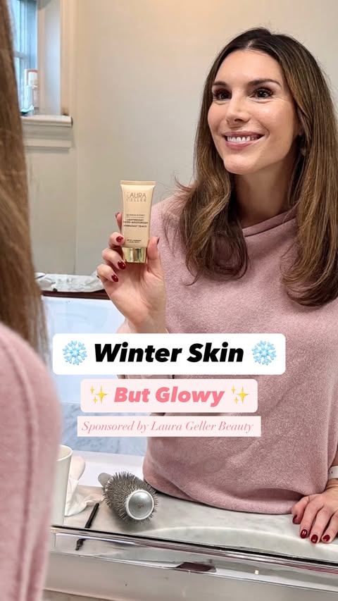 Instagram post by @healthy.mom.healthy.kids for – Laura Geller. Caption reads: ❄️Winter skin, but 💦 hydrated, bright, and glowy?....