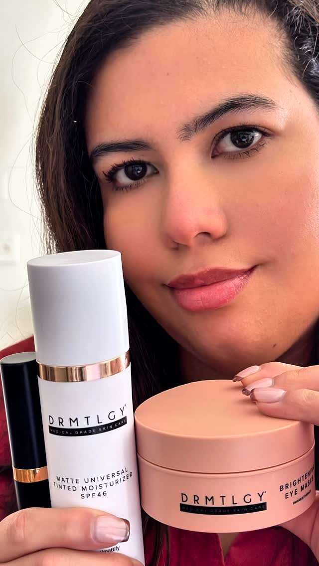 Instagram post by @dominique.dros for DRMTLGY. Caption reads: Obsessed with my @drmtlgy routine! 😍....