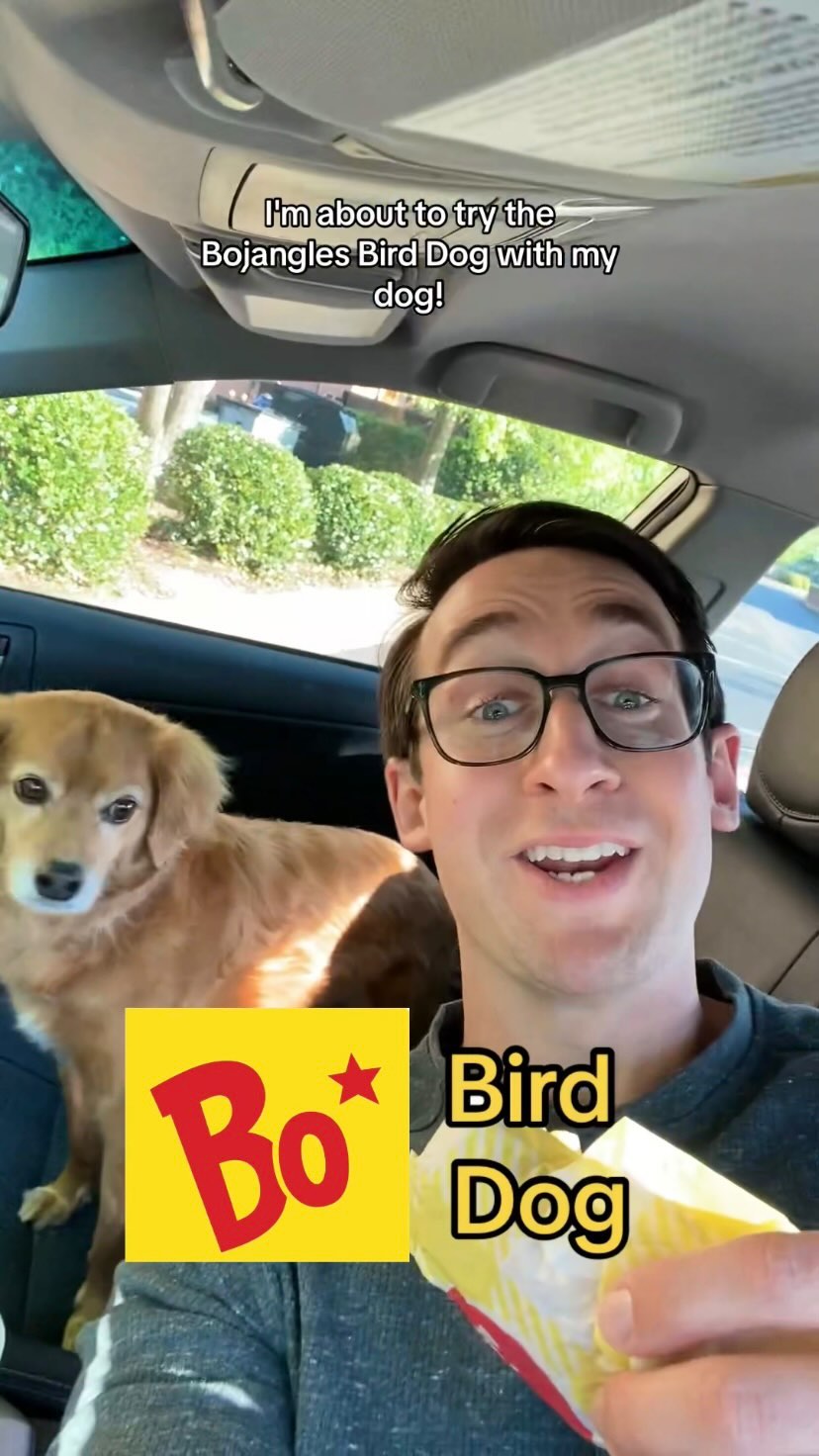 Instagram post by @northcarolinakerry for Bojangles. Caption reads: Trying the @bojangles Bird Dog with my dog 🍗....