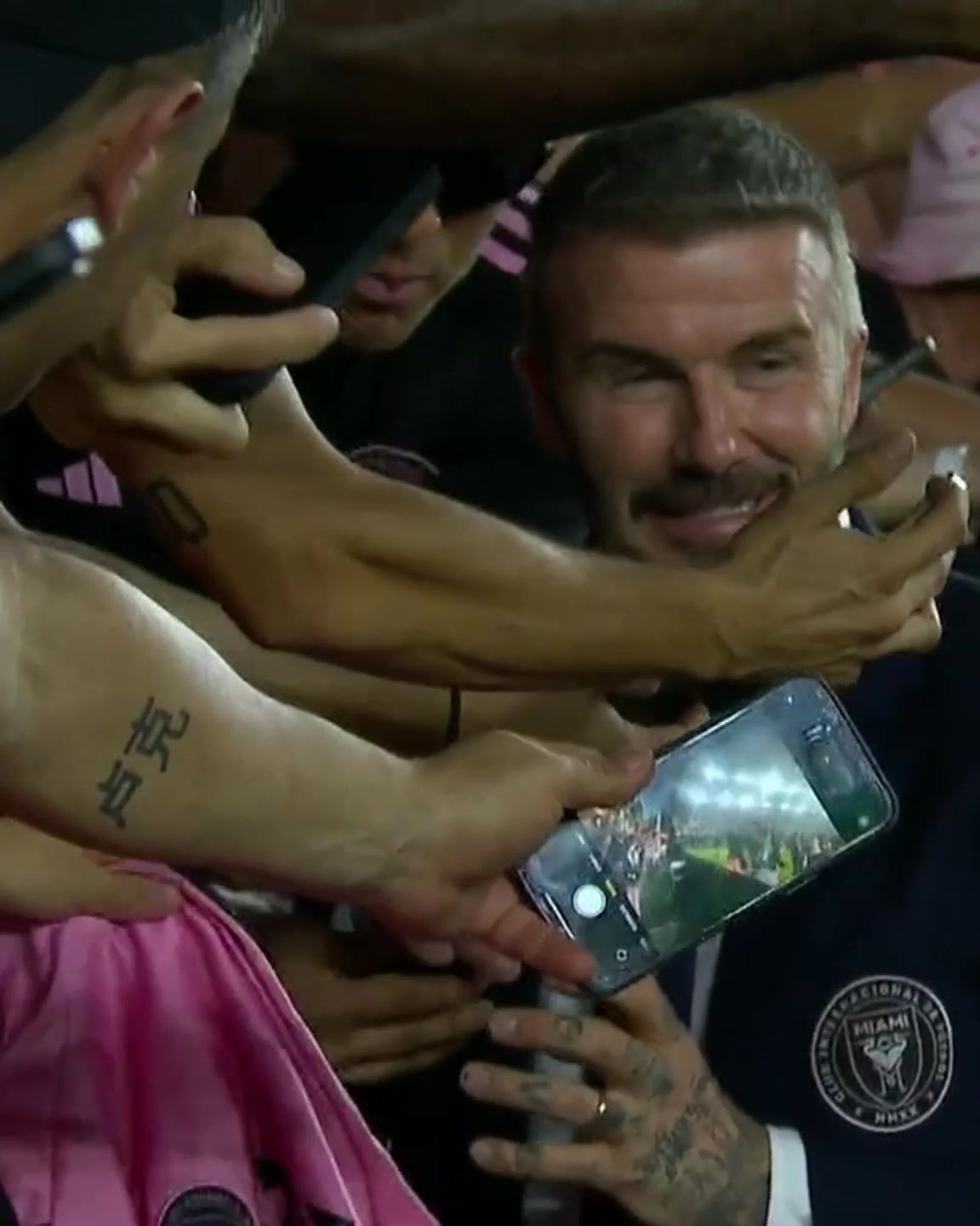 TikTok post by @espnfc for Major League Soccer. Caption reads: #Beckham went into the stands and took pictures....