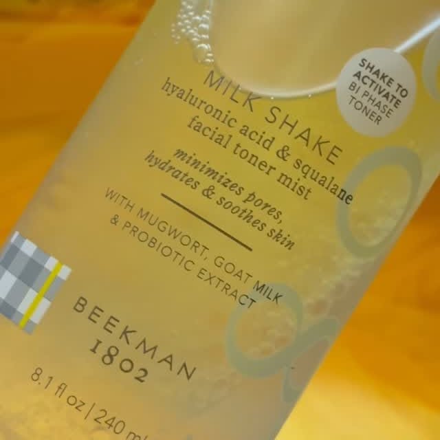 Instagram post by @marvelmom1 for Beekman 1802. Caption reads: Shaking up my skincare routine — literally! 🫧

✨....