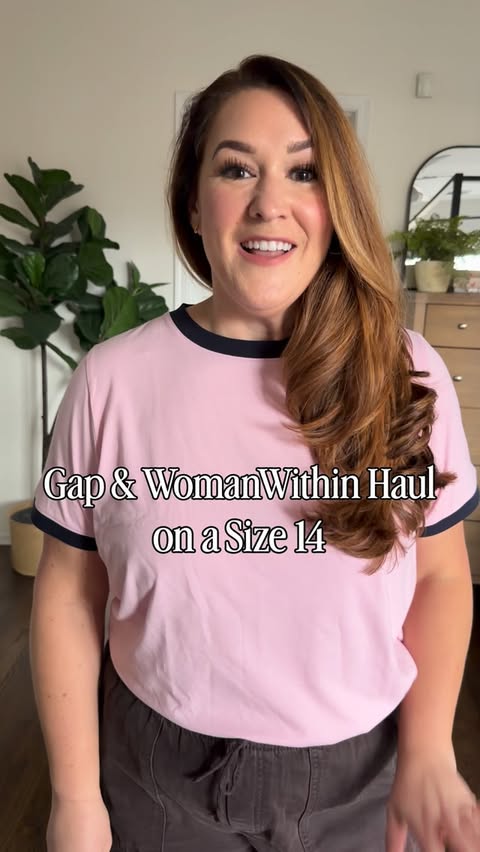 Instagram post by @erinmillerartistry for GAP. Caption reads: GAP & WomanWithin Haul on midsize 14 body! [...].