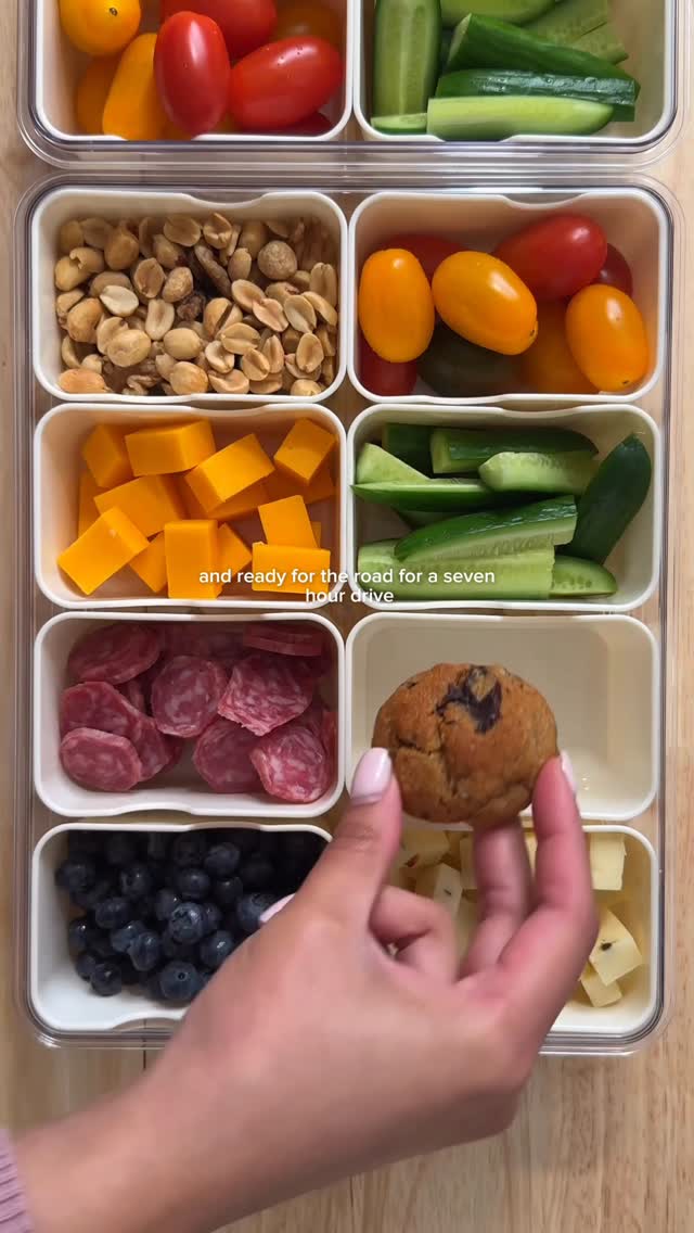 Instagram post by @yaidymakes for Truvia. Caption reads: Healthy roadtrip snack box 🥒🧀🍅 #sugarfreesnacks....