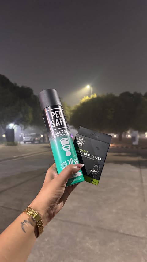 Instagram post by @the_style_stories for Pee Safe. Caption reads: My travel ,concerts & shoot day toilet hygiene is....