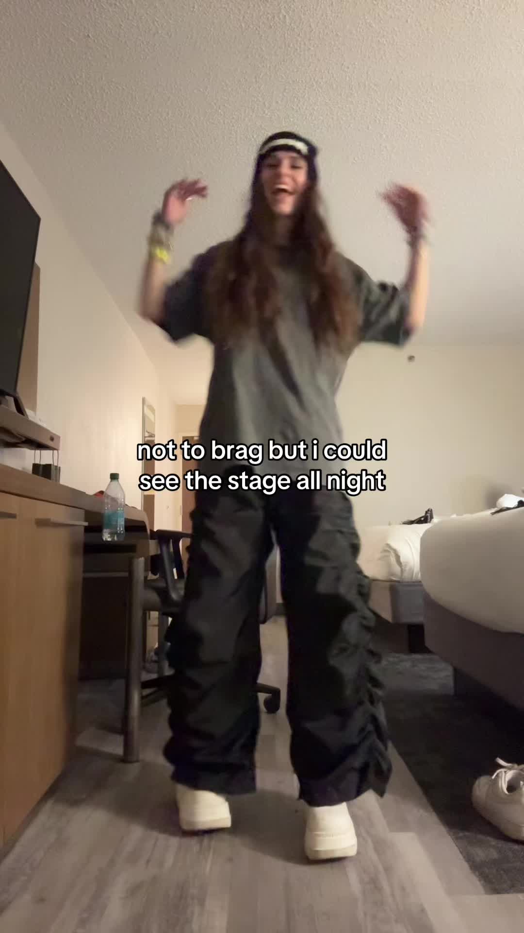 TikTok post by @katedudeobvi for iHeartRaves. Caption reads: i love my new dancing pants @iHeartRaves 🗣️....