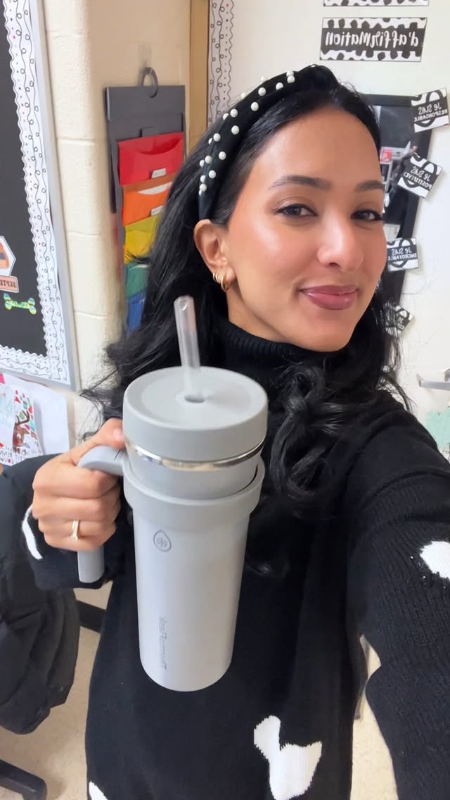 Instagram post by @firstgradefrenchies for ThermoFlask. Caption reads: Follow me around for a day in my life as a second....