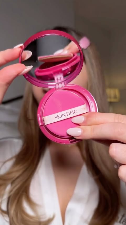 Instagram post by @poppymarchh for Skintific. Caption reads: The smoothest, glowiest base🩷✨ using....