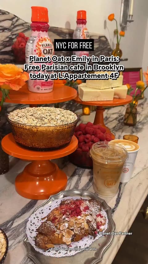 Instagram post by @nyc_forfree for Planet Oat. Caption reads: Come experience Paris in Brooklyn!....