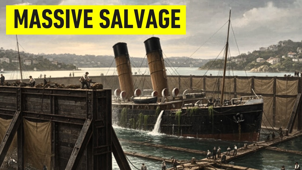 YouTube post by @ChrisFrameOfficial for Unsplash. Caption reads: Raising the SS Austral: The Largest Engineering....