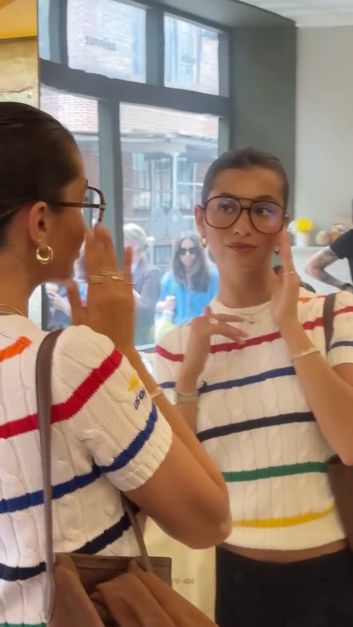 Instagram post by @marisamenist for EyeBuyDirect. Caption reads: Morning coffee + new frames ☕👓 Loved kicking off....