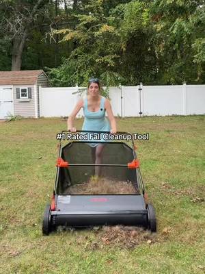 TikTok post by @steamyfinds for VEVOR Home Improvement. Caption reads: This lawn sweeper will pick up anything from....
